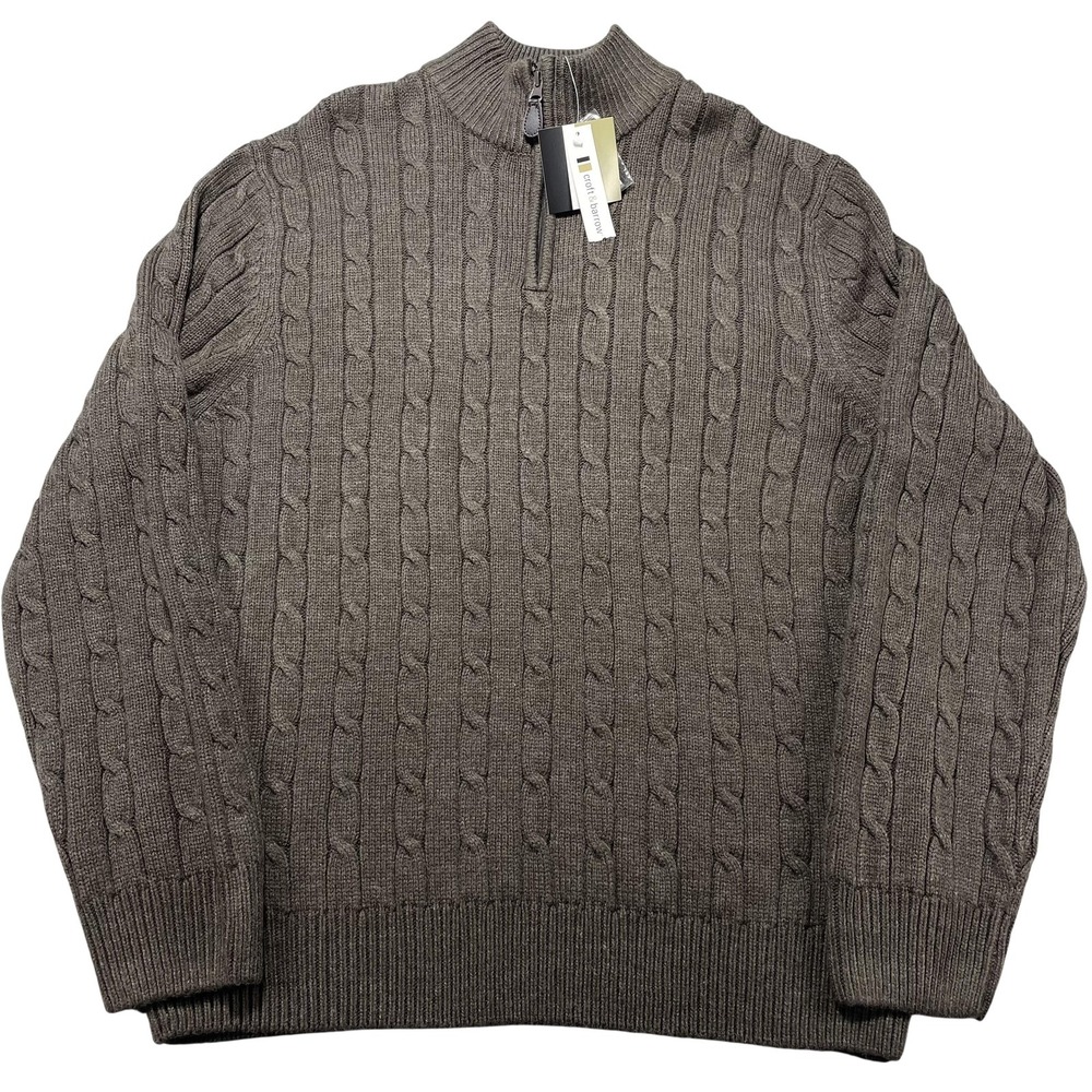 Croft & Barrow Sweater Mens Medium Brown Cable Knit 1/4 Zip Mock Neck Pullover